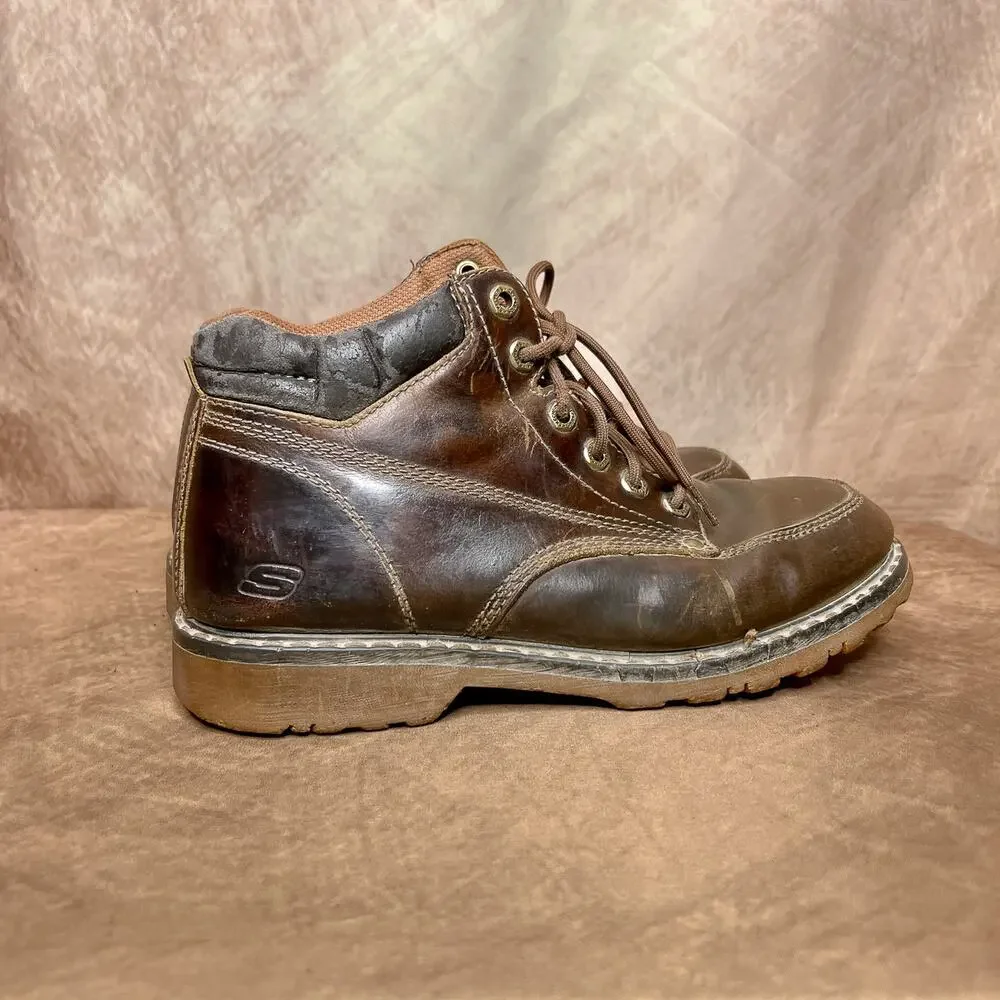 Vintage Y2K Skechers Leather Chukka Work Boots Lace Up Ankle Brown Men's 8